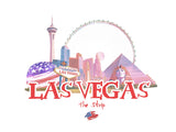 Las Vegas skyline illustration featuring iconic landmarks and vibrant colors, representing "The Strip."